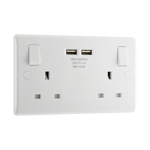 Masterplug Switched Socket 2-Gang 13A with 2 x USB Ports Masterplug - Town Tools