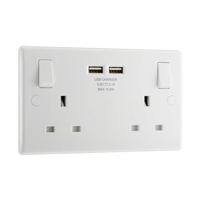 Masterplug Switched Socket 2-Gang 13A with 2 x USB Ports Masterplug - Town Tools