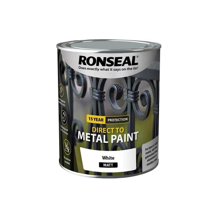 Ronseal Direct to Metal Paint White Matt 750ml Ronseal - Town Tools