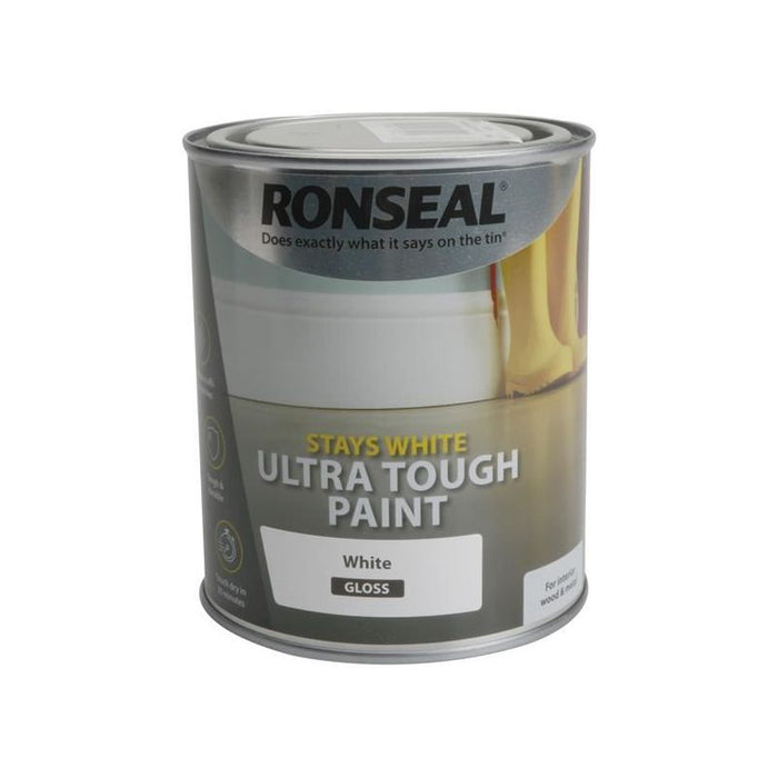 Ronseal Stays White Ultra Tough Paint Gloss White 750ml Ronseal - Town Tools