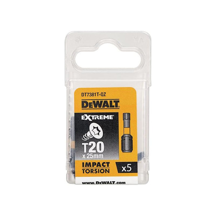 Dewalt Power Tools Impact Torsion Bits TX20 x 25mm (Pack 5) DeWALT Power Tools - Town Tools