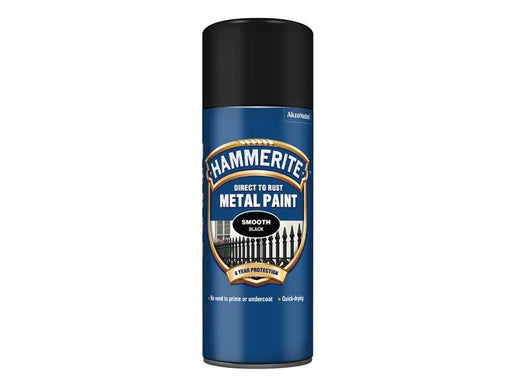 Hammerite Direct to Rust Smooth Finish Aerosol Black 400ml Hammerite - Town Tools