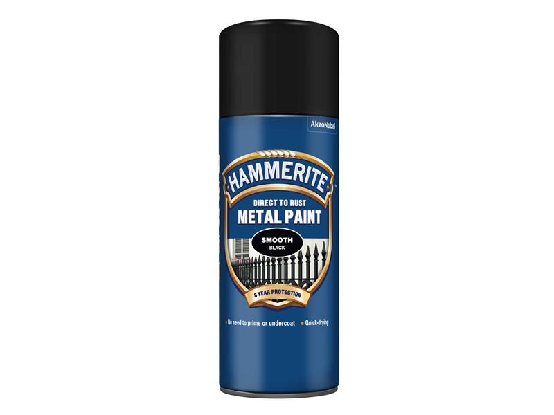 Hammerite Direct to Rust Smooth Finish Aerosol Black 400ml Hammerite - Town Tools