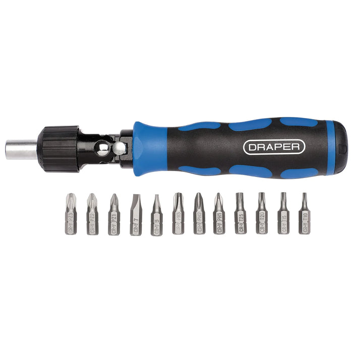 Draper Reversible Pivoting Ratchet Screwdriver and Bit Set (13 Piece) - 865/13C
