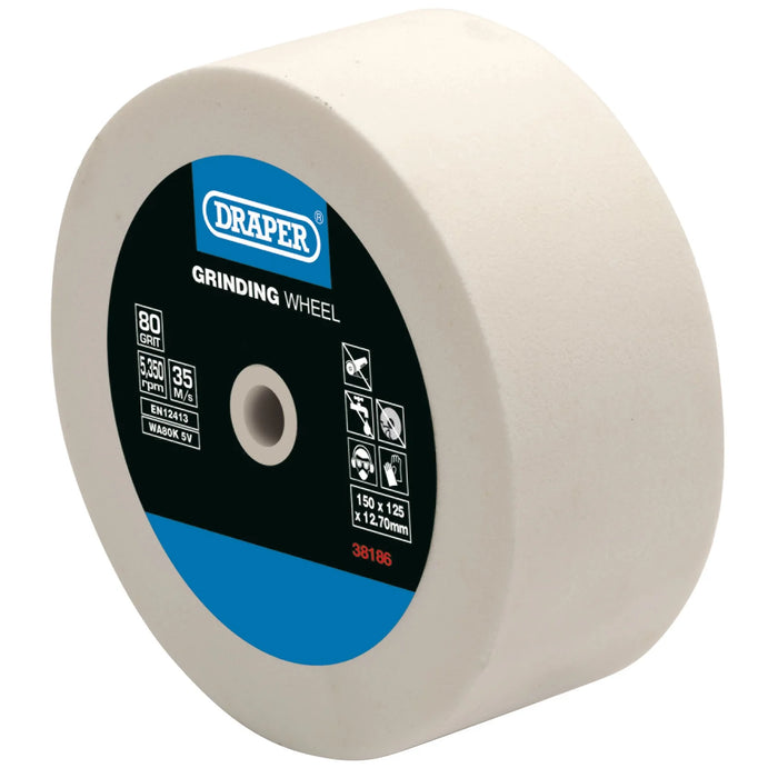 Draper Aluminium Oxide Bench Grinding Wheel, 125 x 50mm, 80 Grit, White