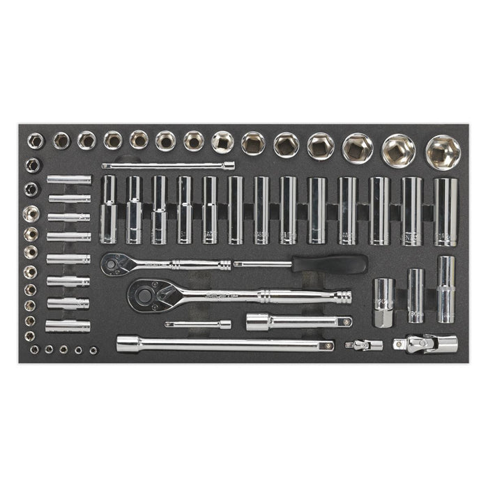 Sealey Tool Tray with Socket Set 62pc 1/4" & 1/2"Sq Drive Metric S01122 Sealey - Town Tools 