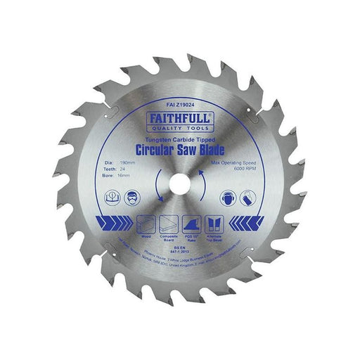 Faithfull TCT Circular Saw Blade 190 x 16mm x 24T POS Faithfull - Town Tools
