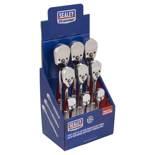 Sealey Ratchet Wrenches 1/4" 3/8" & 1/2"Sq Drive Pear-Head Flip Reverse Display Sealey - Town Tools 