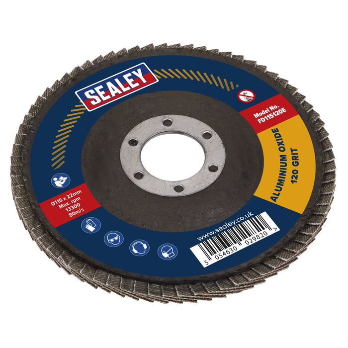 Sealey 115mm Aluminium Oxide Flap Discs 120Grit 22mm Bore - Pack of 10 Sealey - Town Tools 