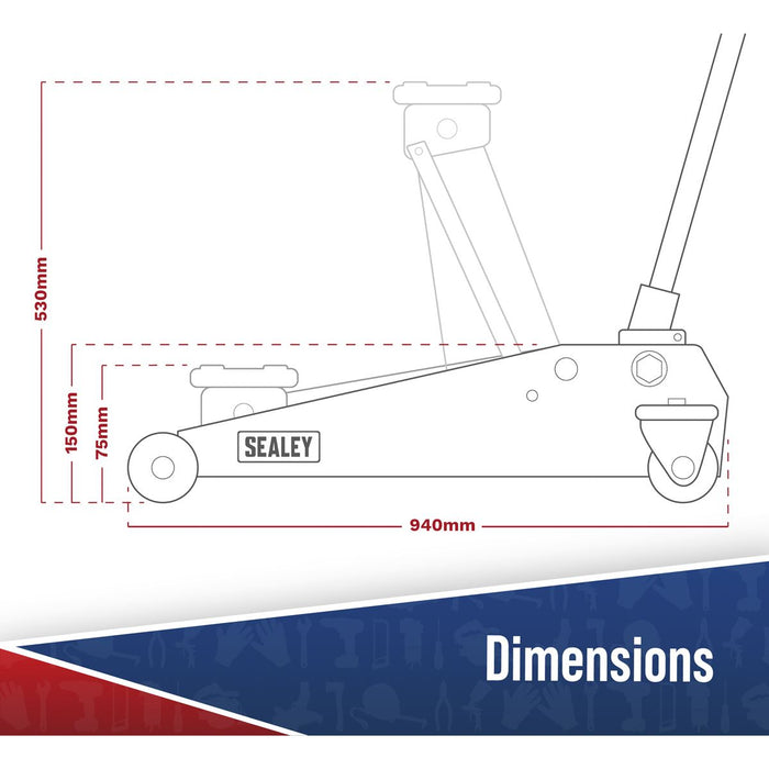 Viking Low Profile Professional Long Reach Trolley Jack with Rocket Lift 2 Tonne Viking - Town Tools 