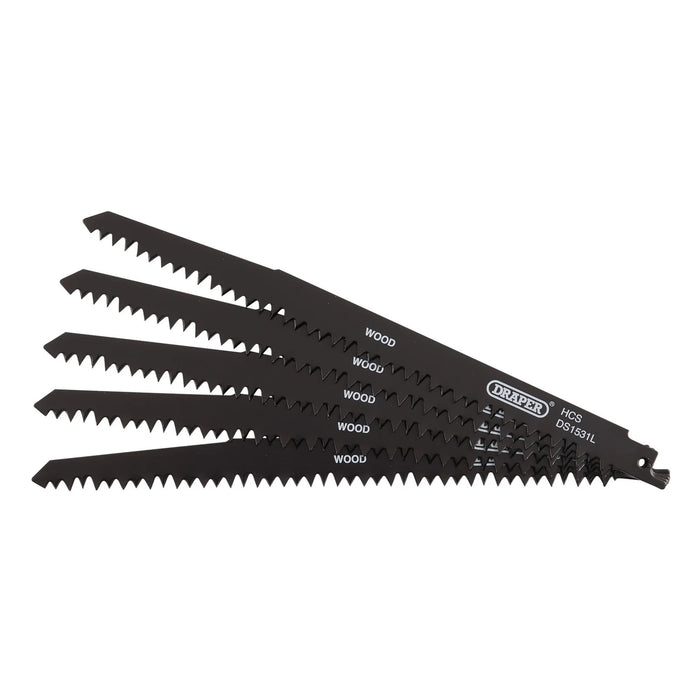 Draper Reciprocating Saw Blades for Wood Cutting, 240mm, 5tpi (Pack of 5)