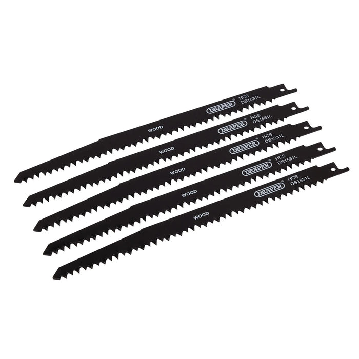 Draper Reciprocating Saw Blades for Wood Cutting, 240mm, 5tpi (Pack of 5)