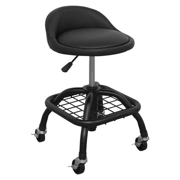 Sealey Creeper Stool Pneumatic with Adjustable Height Swivel Seat & Back Rest