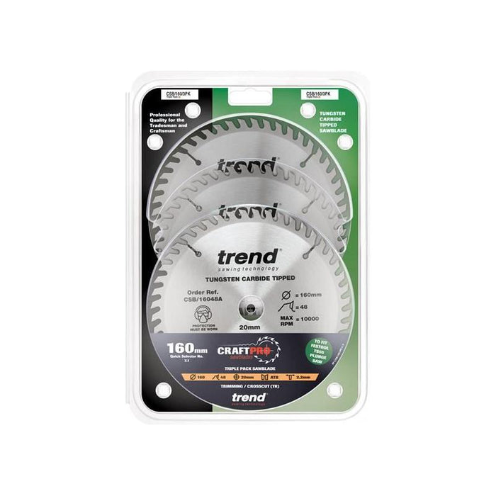Trend CraftPro Plunge Saw Blade 160 x 20mm x 48T (Pack 3) Trend - Town Tools