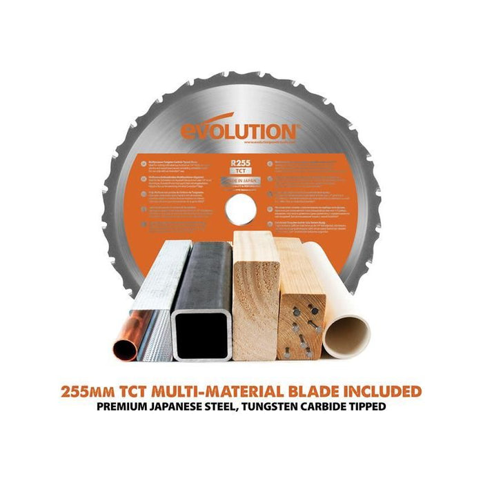 Evolution R255SMS+ Pro Multi-Material Sliding Mitre Saw 255mm 2000W 240V Evolution - Town Tools