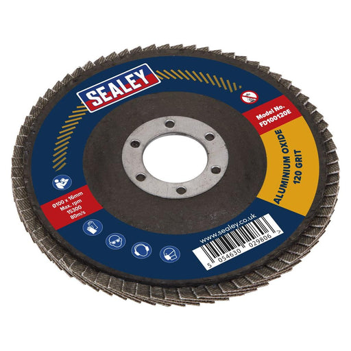 Sealey Flap Disc Aluminium Oxide100mm16mm Bore 120Grit FD100120E Sealey - Town Tools 