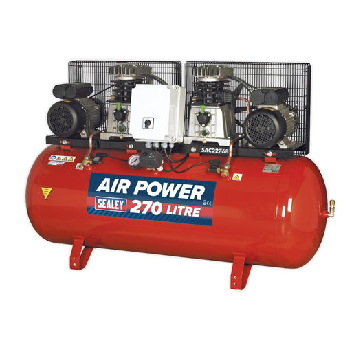 Sealey 270L Belt Drive Air Compressor with Cast Cylinders 2 x 3hp SAC2276B Sealey - Town Tools 