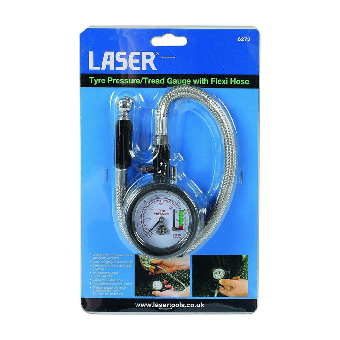 Laser Tyre Pressure & Tread Gauge with Flexi Hose 6273 Laser - Town Tools 