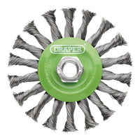 Draper Stainless-Steel Twist-Knot Flat Wire Wheel Brush, 115mm, M14