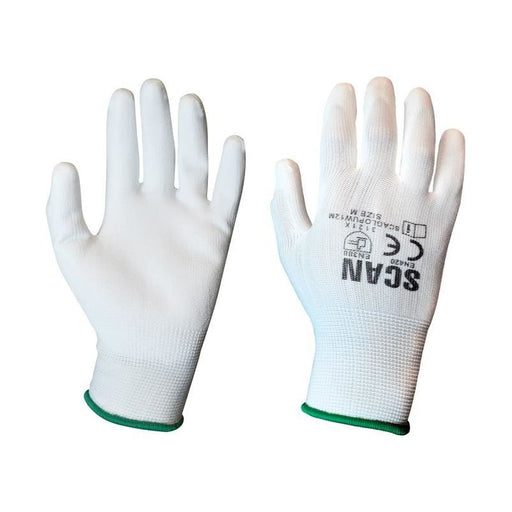 Scan White PU Coated Gloves - M (Size 8) (Pack 12) Scan - Town Tools