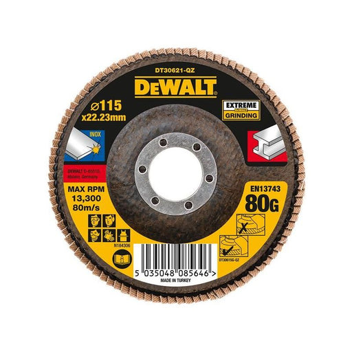 Dewalt Power Tools Extreme Flap Disc 115 x 22.2mm 80G DeWALT Power Tools - Town Tools