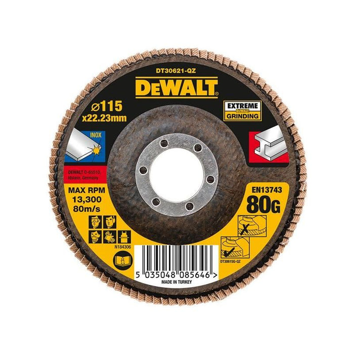 Dewalt Power Tools Extreme Flap Disc 115 x 22.2mm 80G DeWALT Power Tools - Town Tools