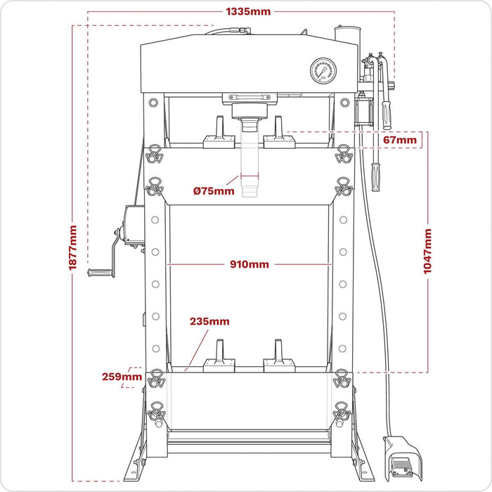 Sealey Premier Premier Air/Hydraulic Floor Type Press with Foot Pedal 50 Tonne Sealey Premier - Town Tools 