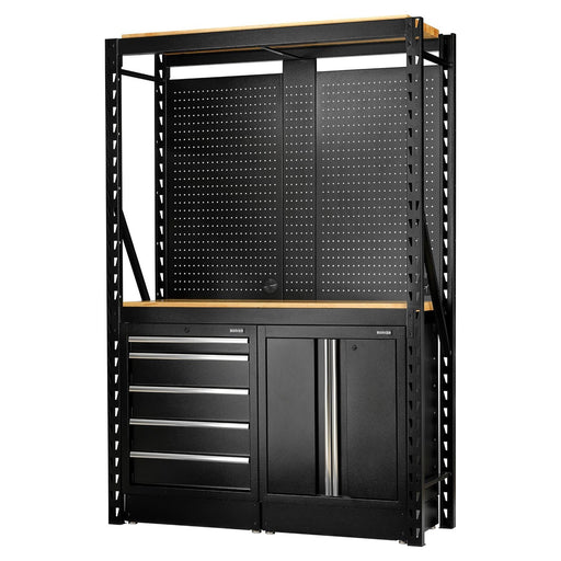 Bunker 15 Piece Modular Storage Combo 2 Tier Racking with Hardwood Shelving, Pegboards and Floor Cabinets, 1500mm Draper - Town Tools