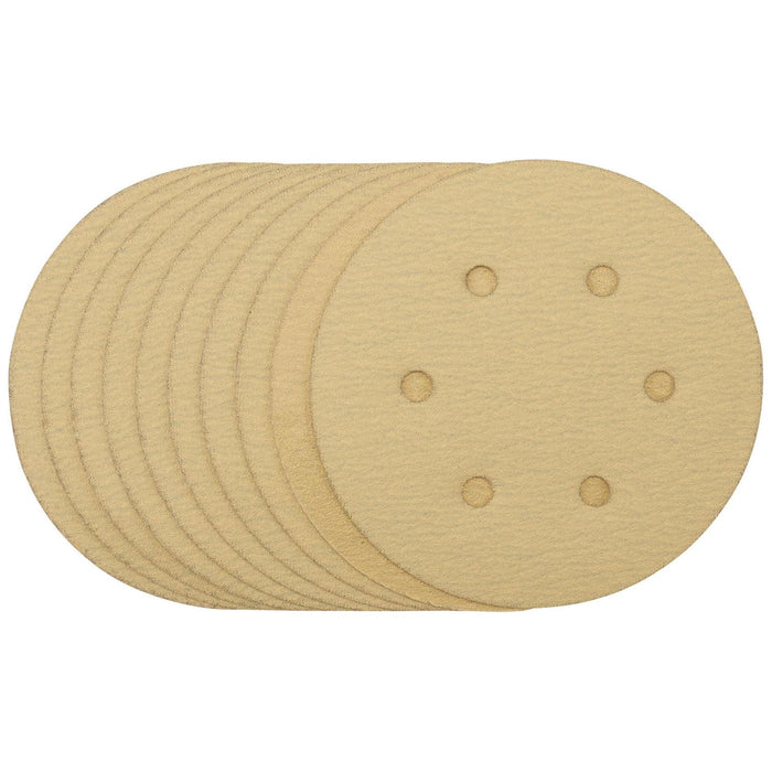 Draper Gold Sanding Discs with Hook & Loop, 150mm, 120 Grit (Pack of 10) 64025 Draper - Town Tools 