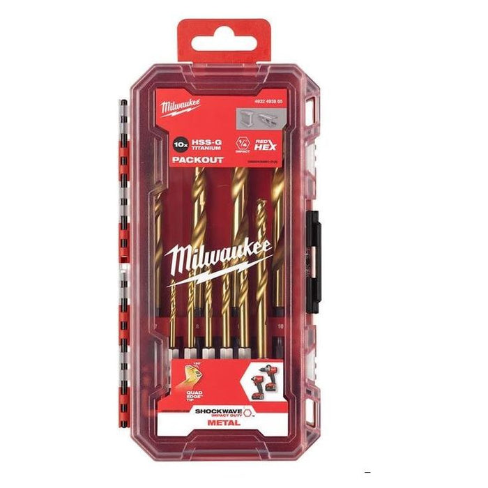 Milwaukee 10 Piece SHOCKWAVE Red Hex HSS Titanium Metal Drill Bit Set Milwaukee - Town Tools 