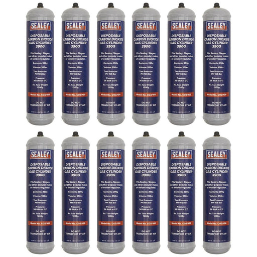 Sealey Disposable Carbon Dioxide Gas Cylinder 390g - Box of 12 CO2/100/12 Sealey - Town Tools 