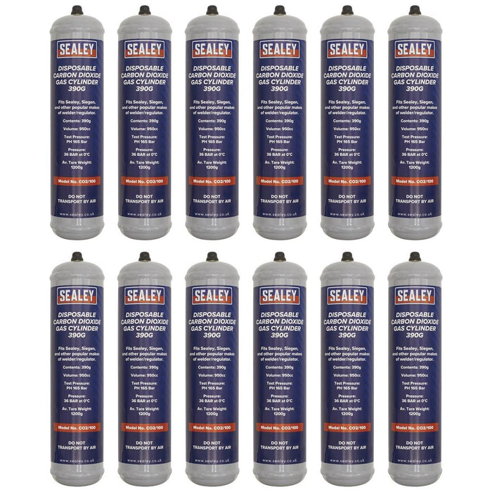 Sealey Disposable Carbon Dioxide Gas Cylinder 390g - Box of 12 CO2/100/12 Sealey - Town Tools 