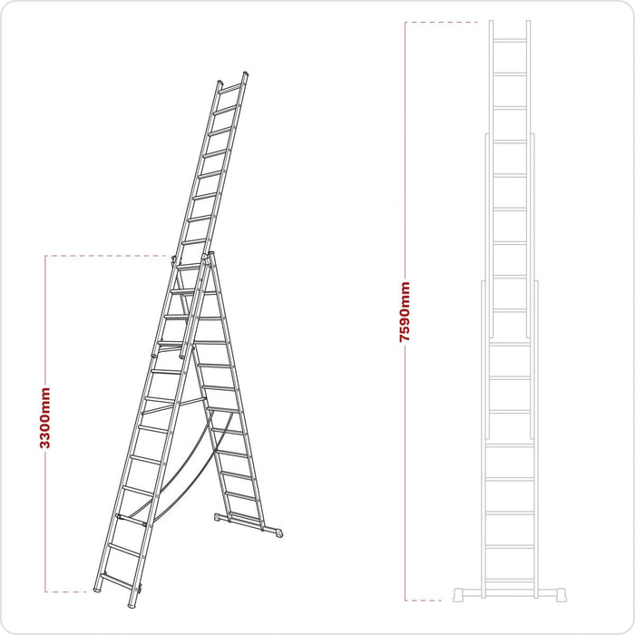 Sealey Extension Combination Ladder 3 x 12 Aluminium - BS EN 131 ACL312 Sealey - Town Tools 