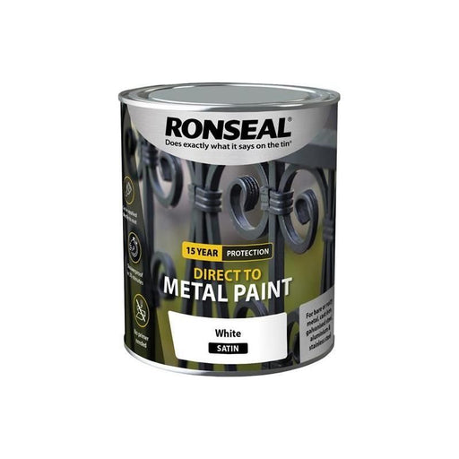 Ronseal Direct to Metal Paint White Satin 750ml Ronseal - Town Tools