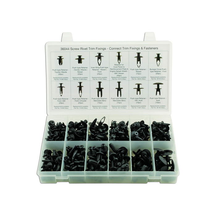 Connect Assorted Screw Rivet Trim Fixings 240pc 36044 Tool Connection - Town Tools 