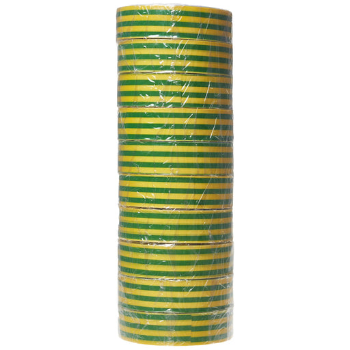 Tool Connection Green & Yellow PVC Insulation Tape 19mm x 20m 10pc 30378 Tool Connection - Town Tools 