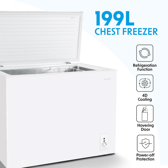 Baridi Freestanding Chest Freezer 199L Capacity - White DH111