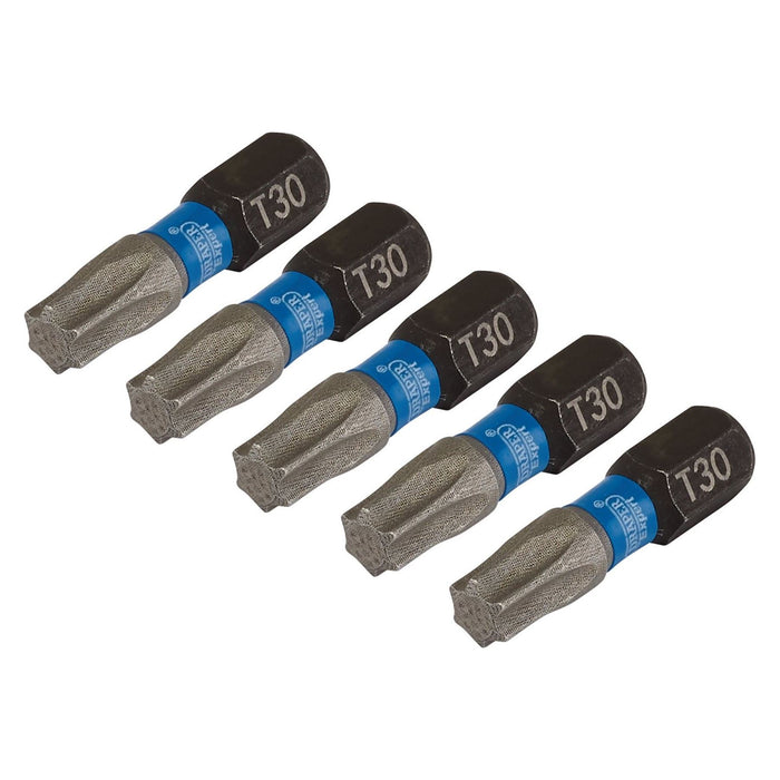 Draper Expert TX-STAR Impact Screwdriver Bits, T30 x 25mm, 1/4" Hex (Pack of 5) Draper - Town Tools 