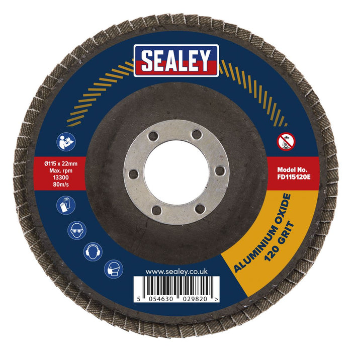 Sealey 115mm Aluminium Oxide Flap Discs 120Grit 22mm Bore - Pack of 10 Sealey - Town Tools 