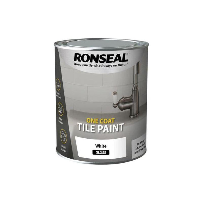 Ronseal One Coat Tile Paint White Gloss 750ml Ronseal - Town Tools