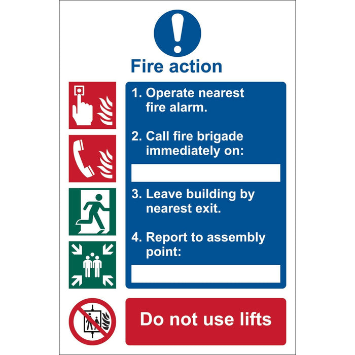 Draper Fire Action Procedure' Mandatory Sign, 200 x 300mm, Design 1 72154 Draper - Town Tools 