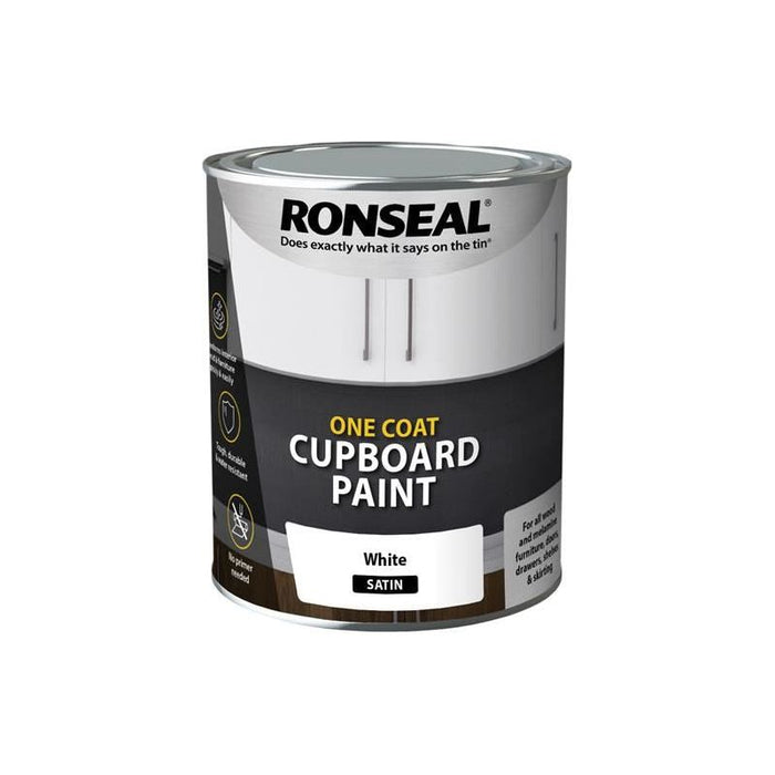 Ronseal One Coat Cupboard Paint White Satin 750ml Ronseal - Town Tools