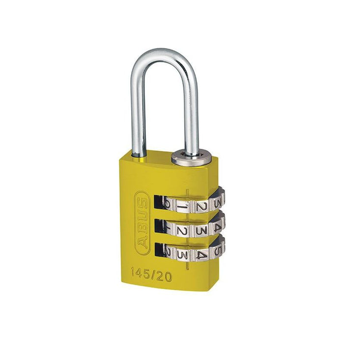 Abus Mechanical 145/20 20mm Aluminium Combination Padlock Yellow 46572 ABUS Mechanical - Town Tools