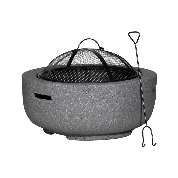 Dellonda Round MgO Fire Pit with BBQ Grill Ø60cm Safety Mesh Screen - Dark Grey