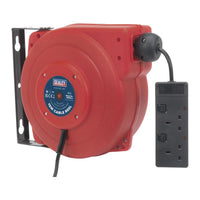 Sealey Cable Reel System Retractable 15m 2 x 230V Socket CRM15