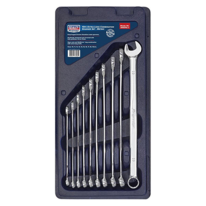 Sealey Combination Spanner Set 10pc Extra-Long Metric AK6310 Sealey - Town Tools 