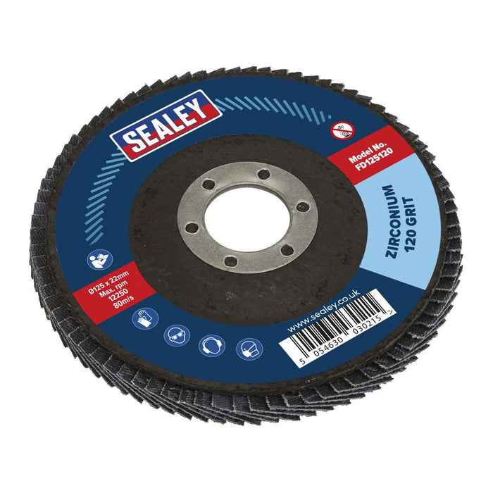 Sealey Flap Disc Zirconium125mm22mm Bore 120Grit FD125120 Sealey - Town Tools 