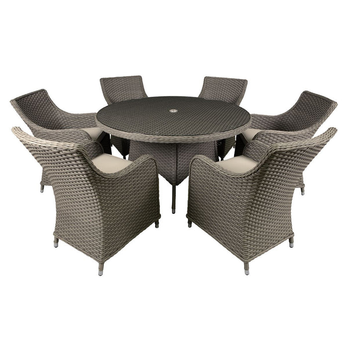 Dellonda Chester Rattan Wicker Outdoor Dining Set Tempered Glass Tabletop 7pc