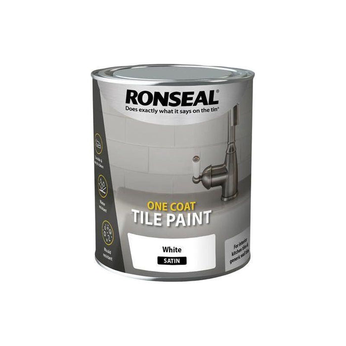 Ronseal One Coat Tile Paint White Satin 750ml Ronseal - Town Tools
