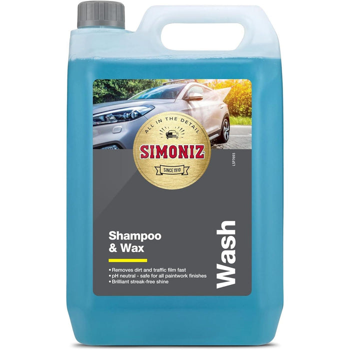 Simoniz Car Shampoo & Wax Removes Dirt Streak-Free Cleaner 5L pH Neutral Town Tools - Town Tools